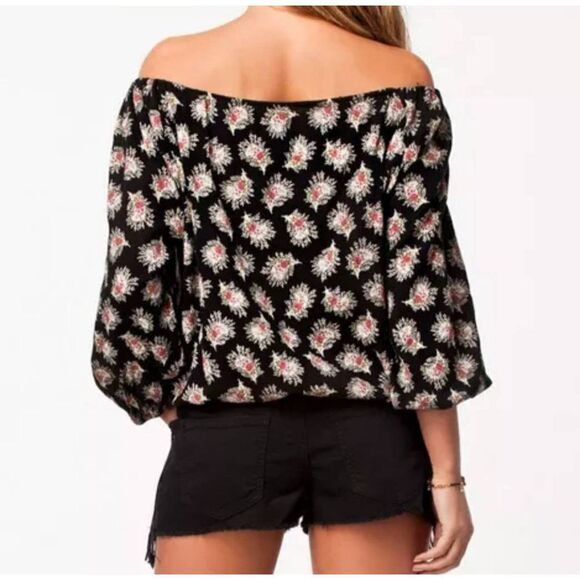 Ralph Lauren Denim & Supply Floral Boho Top Sz S Black Off Shoulder Pullover - Picture 9 of 9